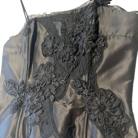 Rickie Freeman by Teri Jon Women's 2 Black Floral Boned Corset Top Silk Gothic - Picture 3 of 9